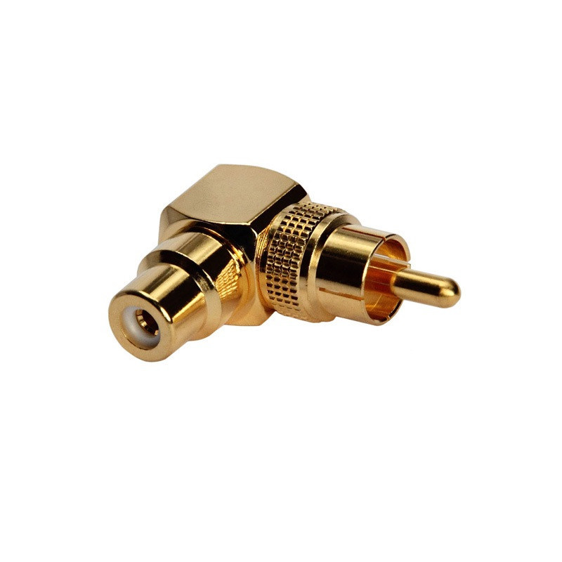 RCA adaptor short ABS 90° angle male to female